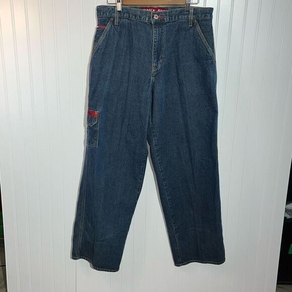 Tommy Hilfiger Vintage Carpenter Jeans Mens 34X32 Baggy Spell Out Wide Leg Y2K - Picture 1 of 10